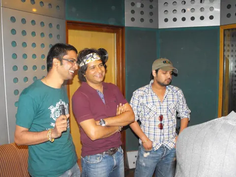 Life! Camera Action — the recording session with KK and Manoj Singh — Singer KK with Music Director Manoj Singh at Song recording for LCA