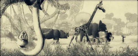 Midnight Delight — stills from the animated opening — the whole jungle, up and moving