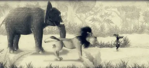 Midnight Delight — stills from the animated opening — the whole jungle, listening to a mouse