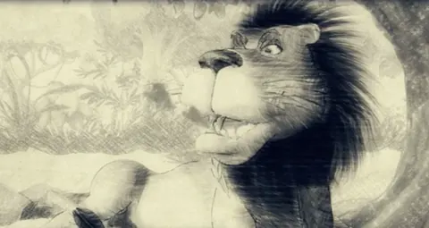 Midnight Delight — stills from the animated opening — the lion, not yet convinced