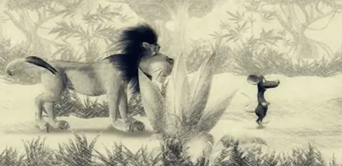 Midnight Delight — stills from the animated opening — the lion gets up