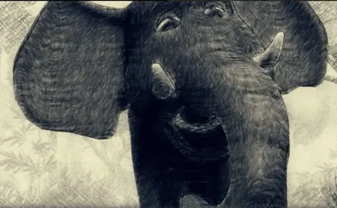 Midnight Delight — stills from the animated opening — the elephant, persuaded