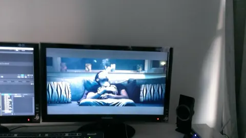 Midnight Delight — post-production — a scene up on the monitor