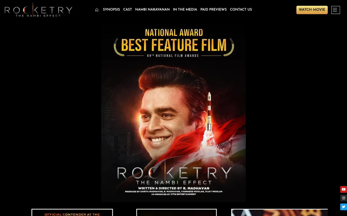 Rocketry: The Nambi Effect website on a desktop
