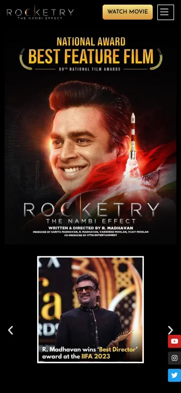 Rocketry: The Nambi Effect website on a phone